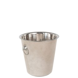 Seau à glace rond en métal et cuir beige D22cm