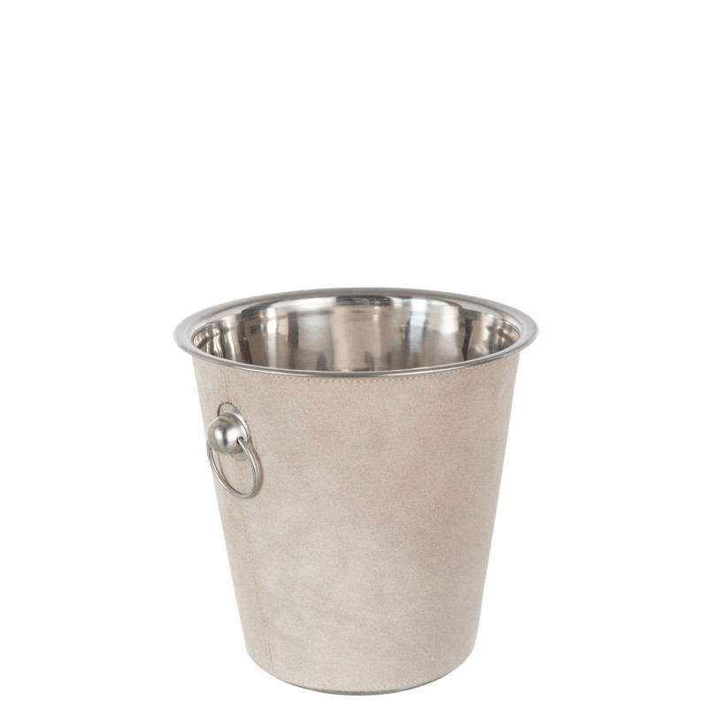 Seau à glace rond en métal et cuir beige D22cm