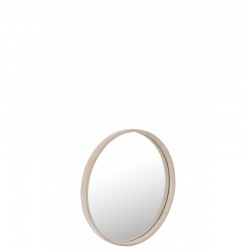 Miroir rond avec cadre en cuir beige de 40 cm
