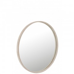 Miroir rond avec cadre en cuir beige de 60 cm