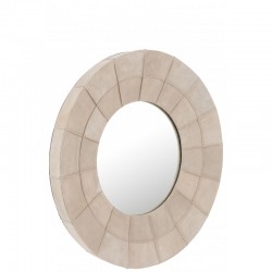 Miroir rond en textile beige 70x7x70 cm