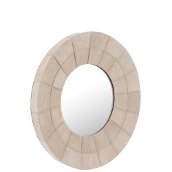 Miroir rond en textile beige 70x7x70 cm
