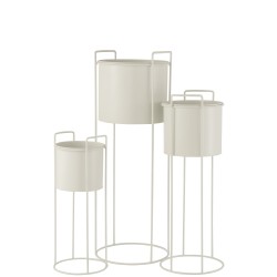 Lote de 3 maceteros con soporte de metal blanco de 28x28x80 cm