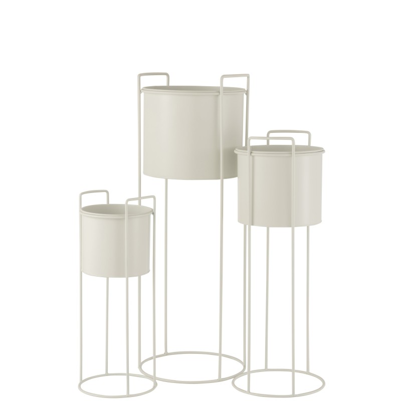 Lot de 3 cache pots sur pied en métal blanc 28x28x80 cm