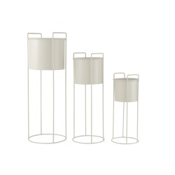 Lot de 3 cache pots sur pied en métal blanc 28x28x80 cm