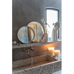 Mirroir rond avec bord en métal blanc 30x30x5 cm