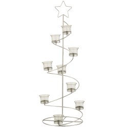 Portavelas árbol espiral hierro/cristal plata Alt. 71 cm