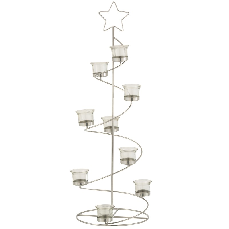 Portavelas árbol espiral hierro/cristal plata Alt. 71 cm