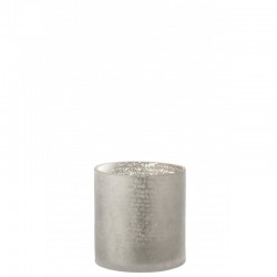 Portavelas cilindro agrietado cristal gris Alt. 12 cm