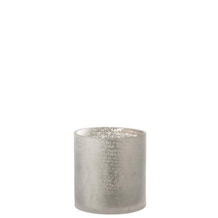 Photophore cylindrique effet craquelé en verre gris 12x12x12 cm