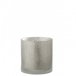 Photophore cylindrique effet craquelé en verre gris 15x15x15 cm