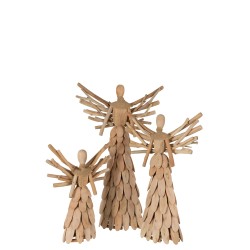 Ange avec écharpe en branches de bois naturel en bois naturel 35x11x58 cm