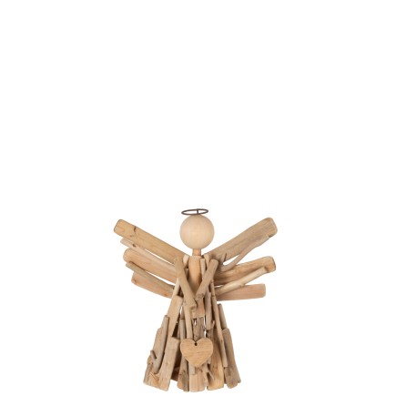 Ange avec coeur en branches de bois naturel en bois naturel 32x15x30 cm