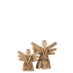 Ange avec coeur en branches de bois naturel en bois naturel 32x15x30 cm