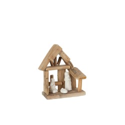 Belén casa madera/cerámica natural/blanco Alt. 19 cm