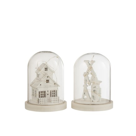 Set de 2 cloches avec décoration de Noël en bois blanc 13x13x17 cm