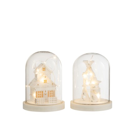 Set de 2 cloches avec décoration de Noël en bois blanc 13x13x17 cm