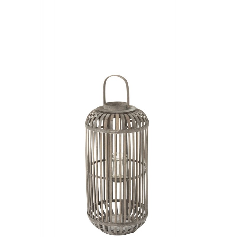Lanterne cylindrique en bois gris