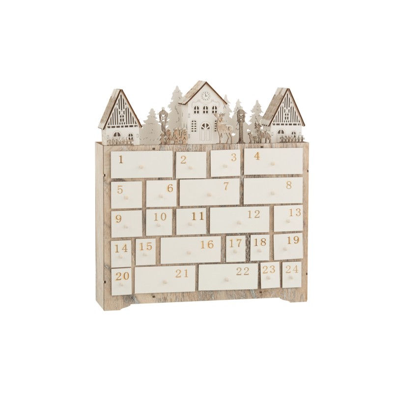 Calendrier de l'avent avec led en bois beige H40cm en bois beige 36x9x40 cm