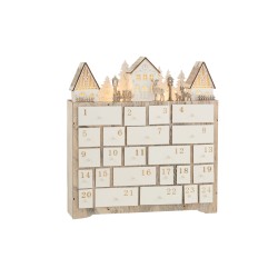 Calendrier de l'avent avec led en bois beige H40cm en bois beige 36x9x40 cm
