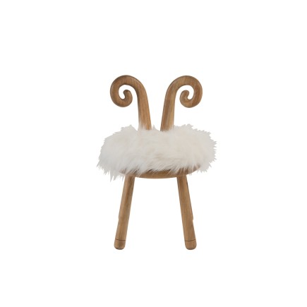 Chaise avec oreille de mouton en bois marron et textile blanc 36x36x56 cm