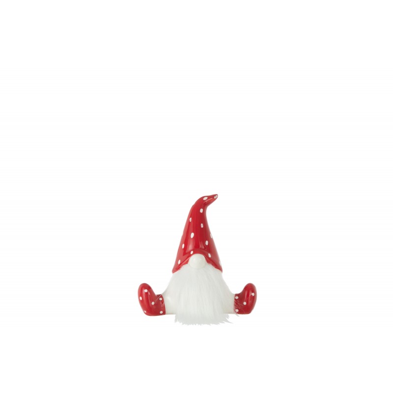 Père Noël assis en céramique rouge et blanche