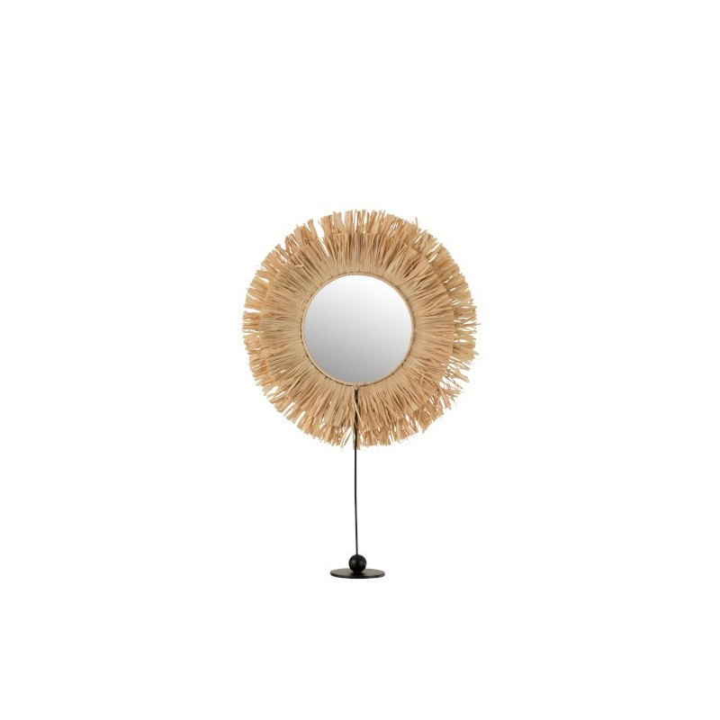 Miroir rond sur socle en Raphia naturel 41x9x51 cm