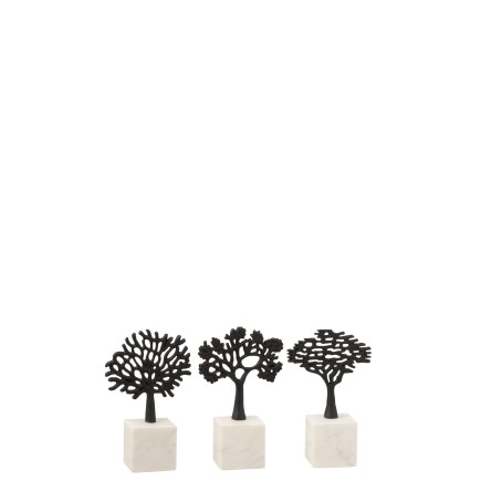 Lot de 3 arbres sur socle marbre en aluminium 14x7x23 cm