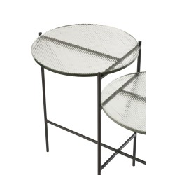 Mesa auxiliar 2 niveles redonda cristal/hierro transparente/negro