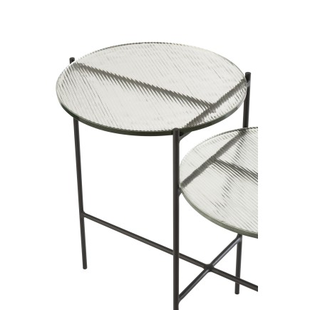 Mesa auxiliar 2 niveles redonda cristal/hierro transparente/negro