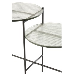 Mesa auxiliar 2 niveles redonda cristal/hierro transparente/negro