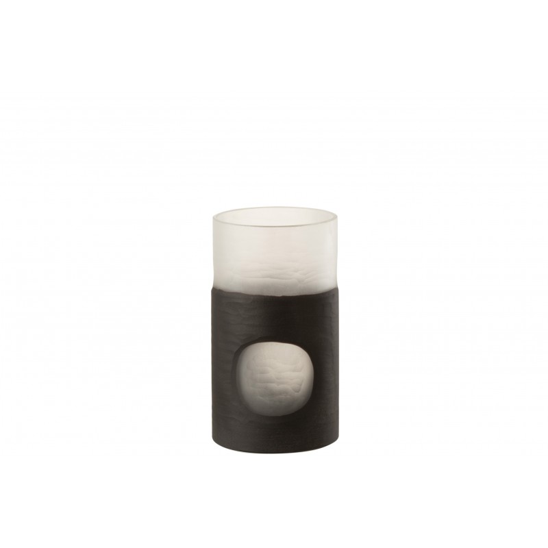 Vase rond bicolore en verre noir 12x12x21 cm