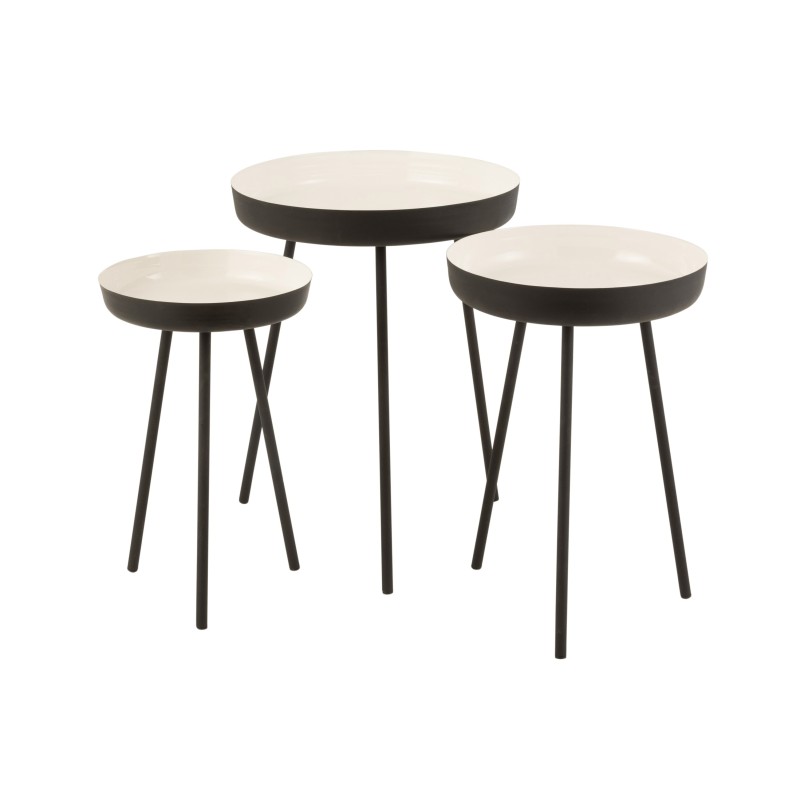 Conjunto de 3 mesas encaixáveis em metal branco 52x52x58 cm
