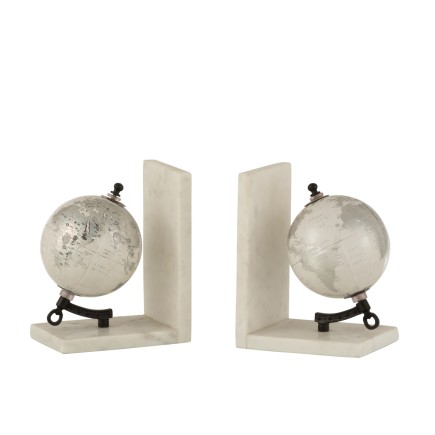 Serre livres globe en blanc 28x10x18 cm
