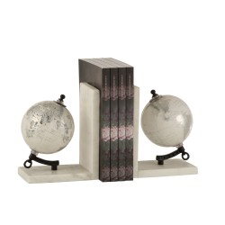Serre livres globe en blanc 28x10x18 cm