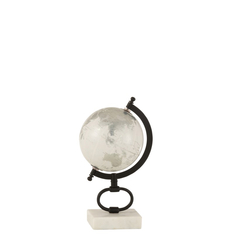 Globe terrestre sur pied en blanc 15x13x28 cm