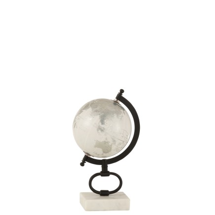 Globe terrestre sur pied en blanc 15x13x28 cm