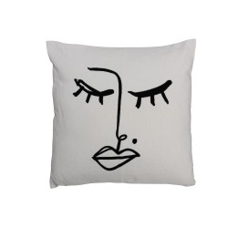 Coussin carré avec imprimé noir en coton blanc 46x46cm