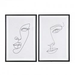 Lot de 2 tableaux visage abstrait en papier rose 60x90x4 cm