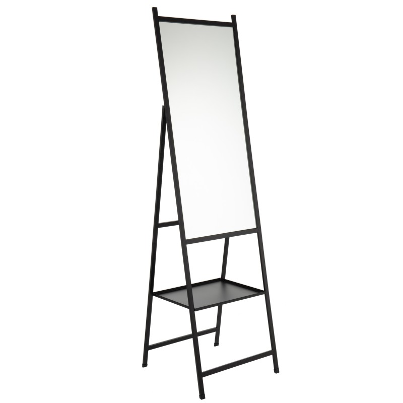 Miroir sur pied de 160 cm avec tablette en métal noir