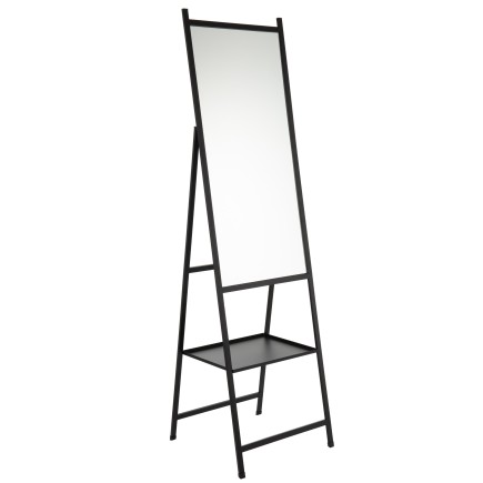 Miroir sur pied de 160 cm avec tablette en métal noir